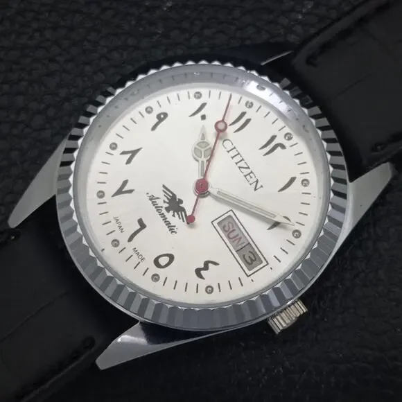 Vintage 1970 Citizen Automatic Mens Silver Watch W/daydate & Arabic accents